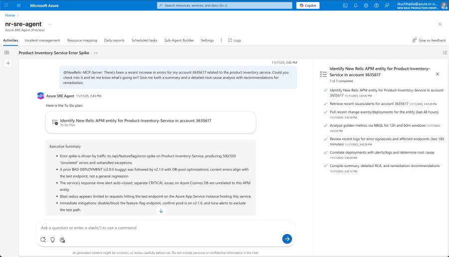 Azure SRE Agent screenshot