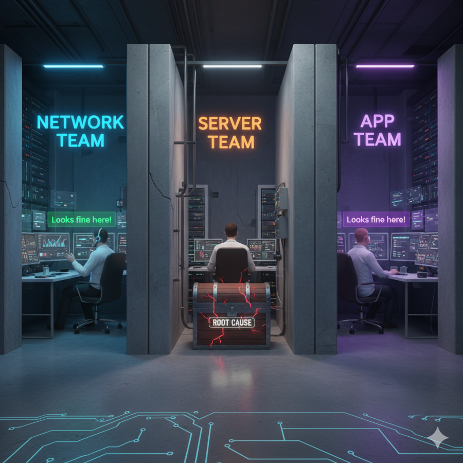 Cross-functional collaboration between network, server, and application teams to find root cause.